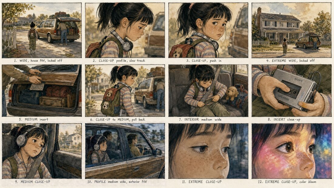 The final 12-panel storyboard for Moving Day