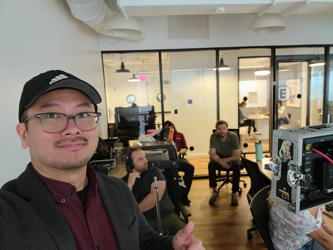 On set with the crew